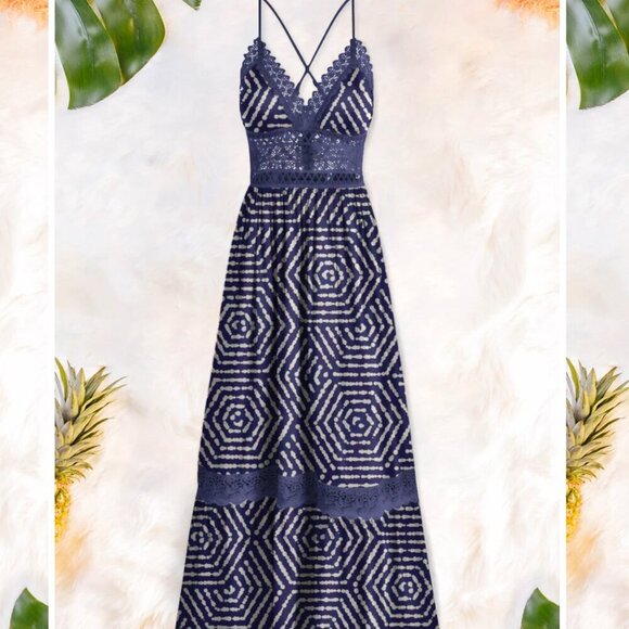 Averie Dresses & Skirts - Averie Blue/White Hexagon Dilla Lace Maxi Dress Sz Lr